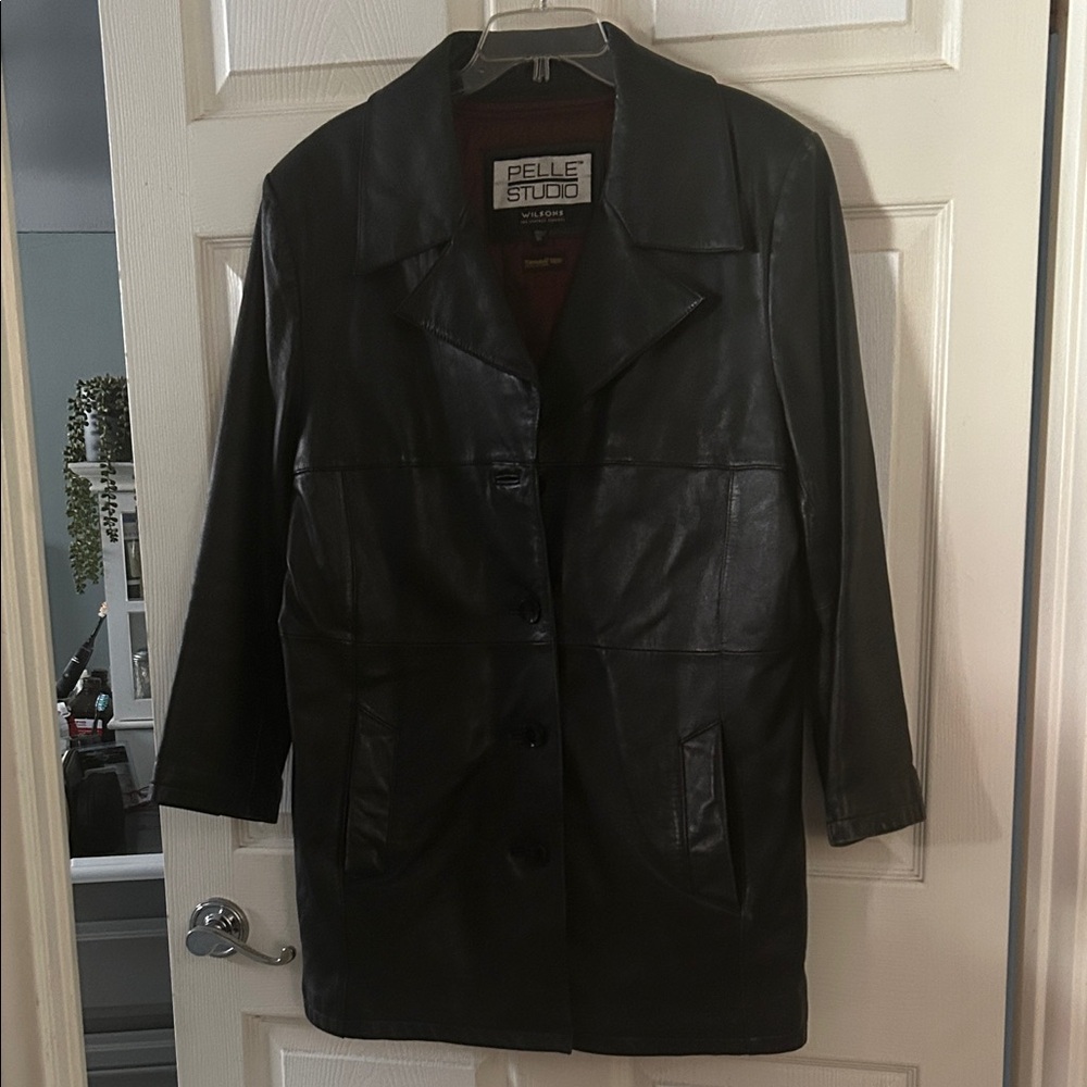 Vintage Pelle Studio Black Button-Front Leather Jacket